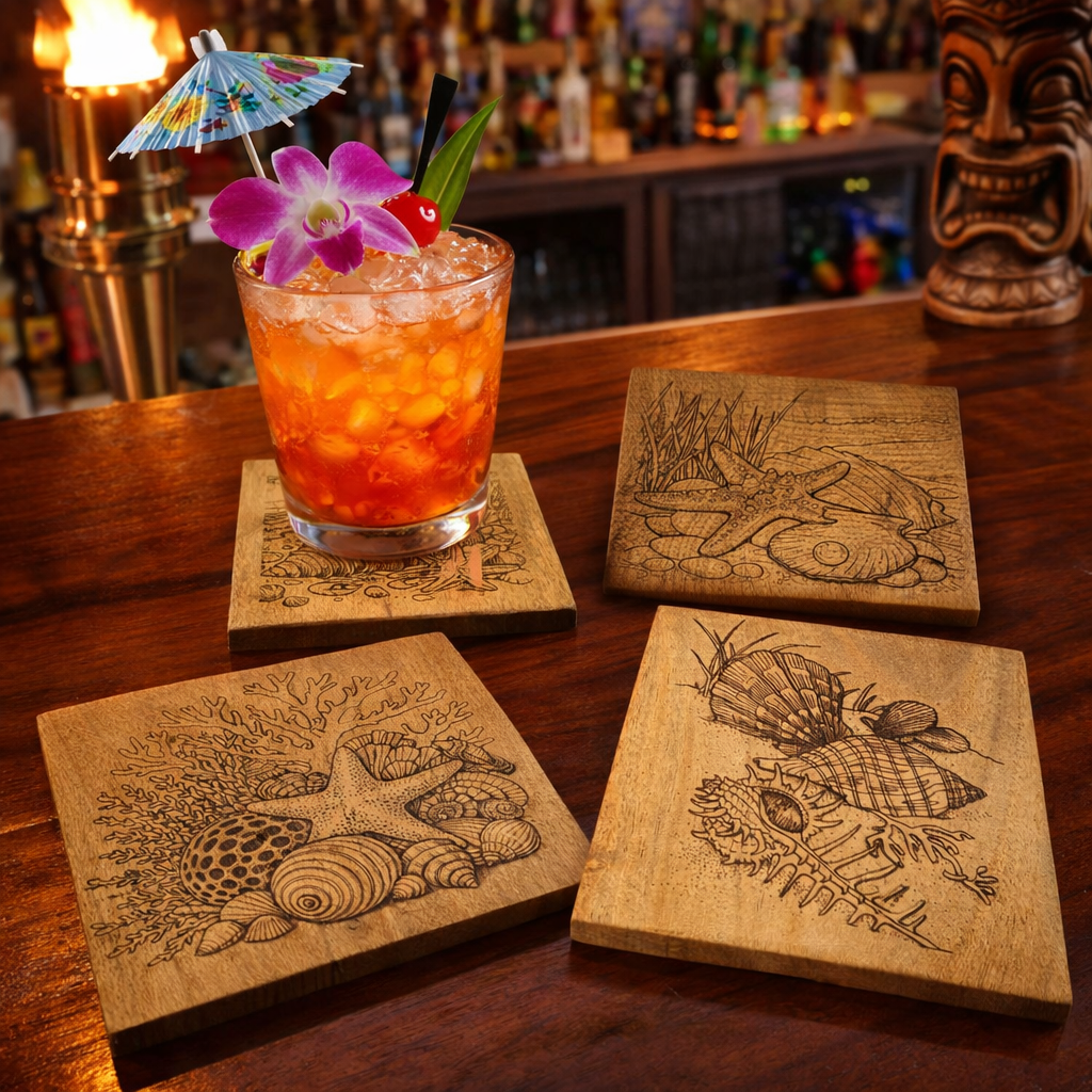 Island Seashell Wood Coaster Set