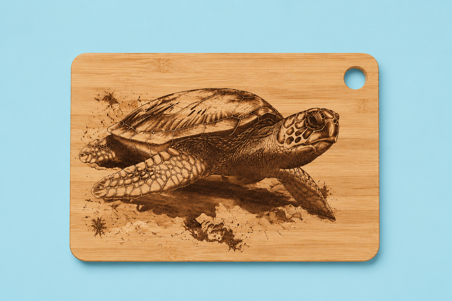 Engraved Sea Turtle Bamboo Cutting Board