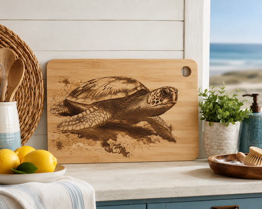 Engraved Sea Turtle Bamboo Cutting Board