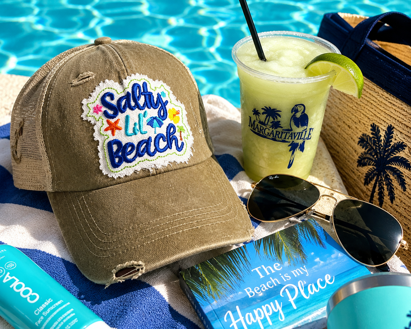 Salty Lil' Beach Distressed Trucker Hat