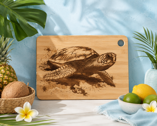 Engraved Sea Turtle Bamboo Cutting Board