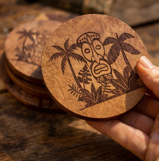 Tiki Time Wood Coaster Set