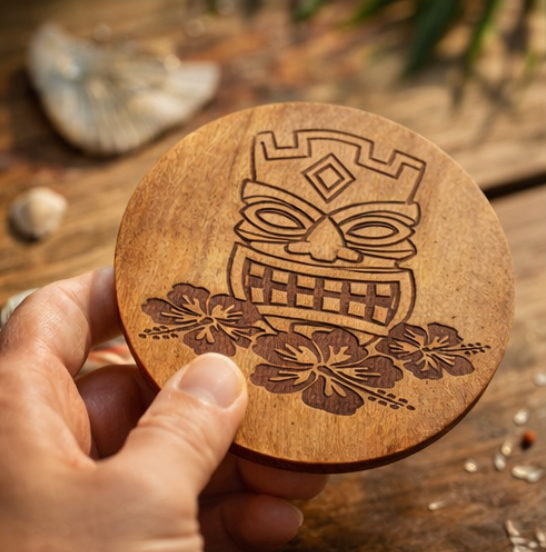 Tiki Time Wood Coaster Set