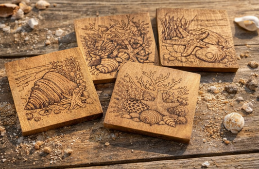 Island Seashell Wood Coaster Set