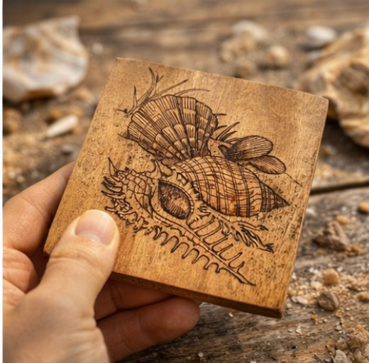 Island Seashell Wood Coaster Set